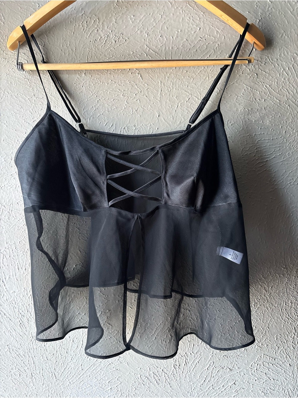 Black Sheer Strappy Babydoll Tank Top - Women